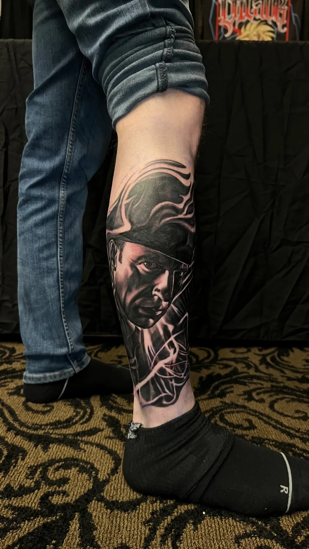 Black and grey realism warrior portrait tattoo